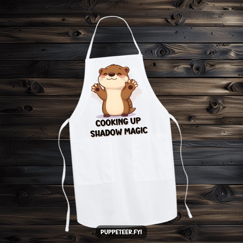 Funny apron featuring an otter performing a shadow puppet show, ideal for kitchen fun and protecting your clothes with humor.