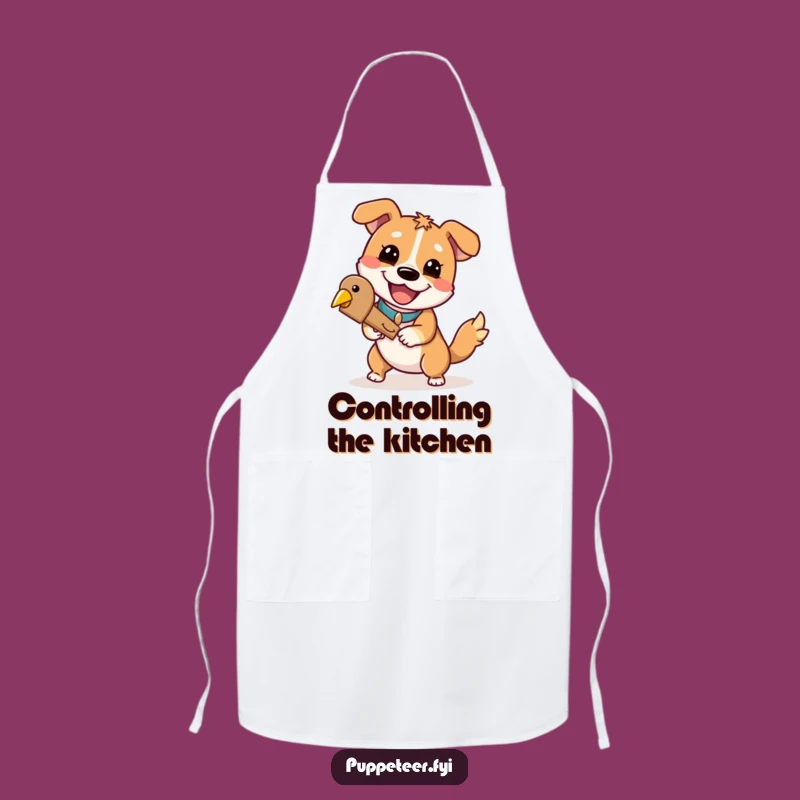 Funny Dog Puppet Master Apron: Cheerful Grin Dog, Kitchen Fun, Perfect Funny Gift