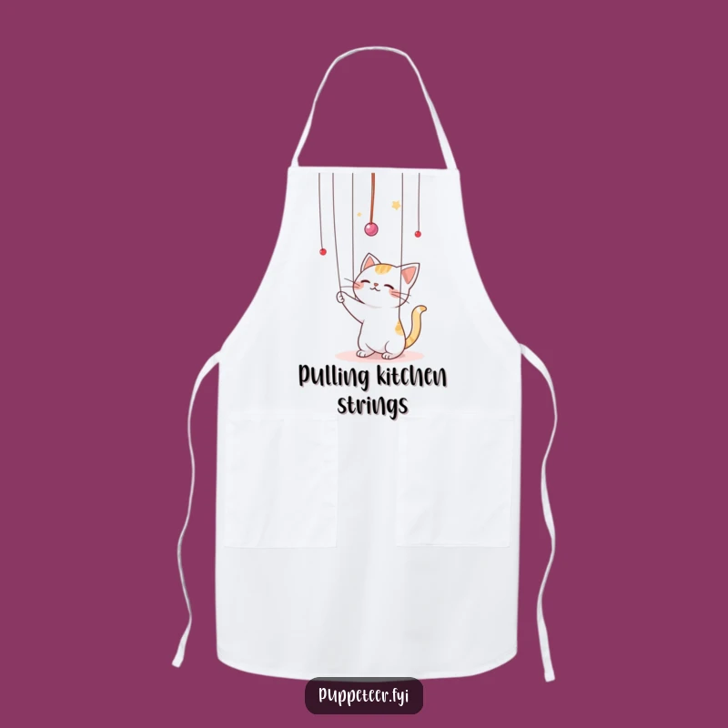 Funny Kawaii Cat Puppet Master Apron: Cook with Playful Mischief, A Hilarious Gift