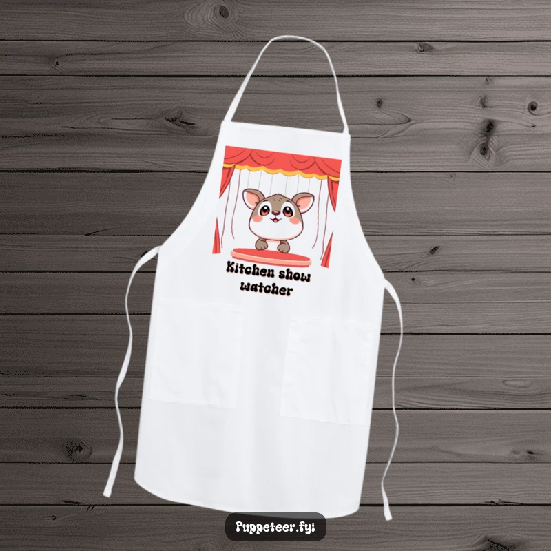 Funny Apron: A happy animal with awestruck eyes watches a puppet show, wear this for delightful cooking experiences.
