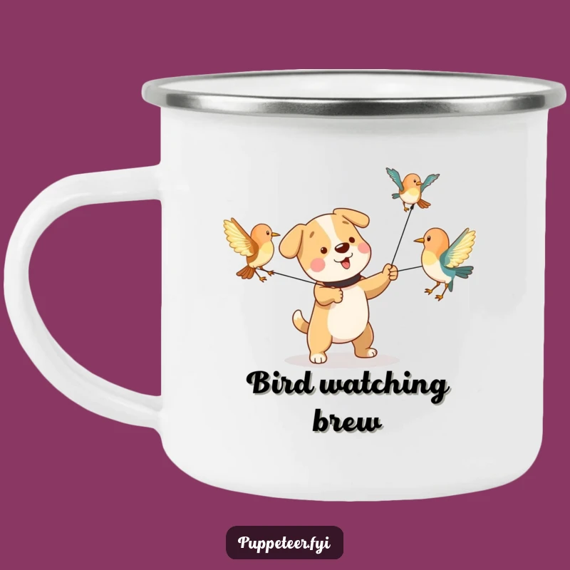 Funny Dog Bird Puppet Camping Mug: Adventure with Paws