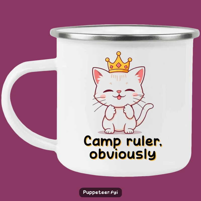 Funny Cat Crown Camping Mug - Mischievous Ruler for Outdoor Adventures