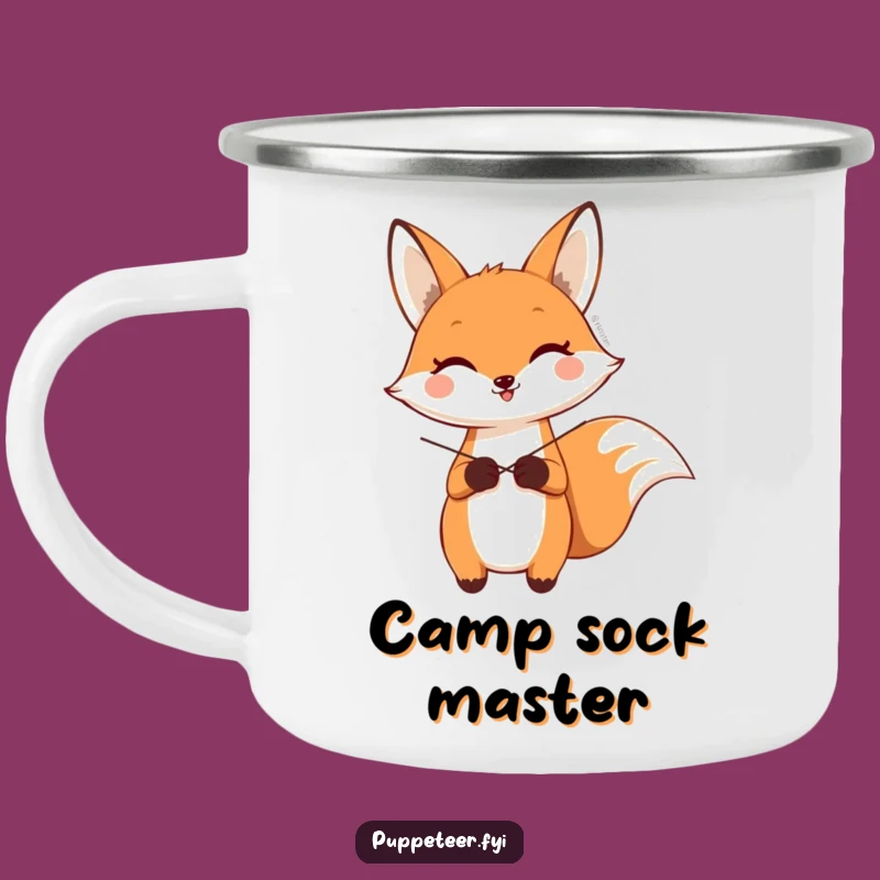 Funny Fox Sock Puppet Camping Mug: Adventure with Humor
