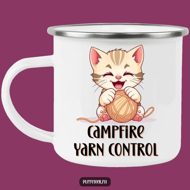 Funny Kitten Yarn Controller Camping Mug: Durable Playful Paws, Outdoor Cat Gift