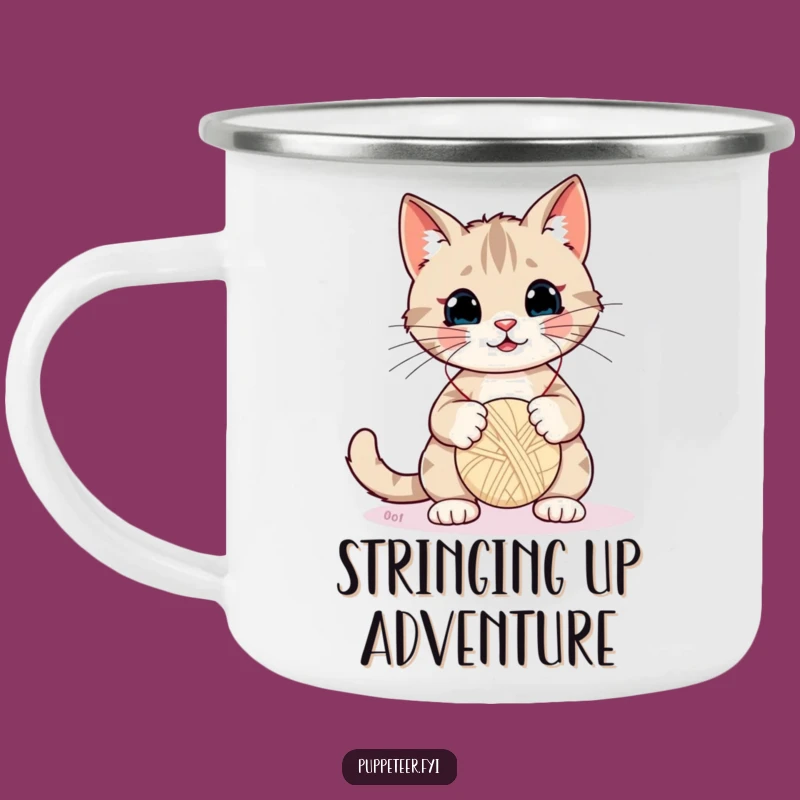 Durable Funny Cat Yarn Puppet Master Camping Mug - Adventure-Ready Humor
