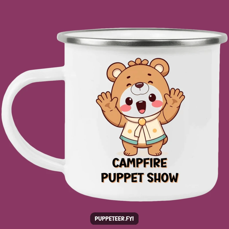Funny Bear Puppet Master Camping Mug - Playful Outdoor Cup, Hilarious Gift