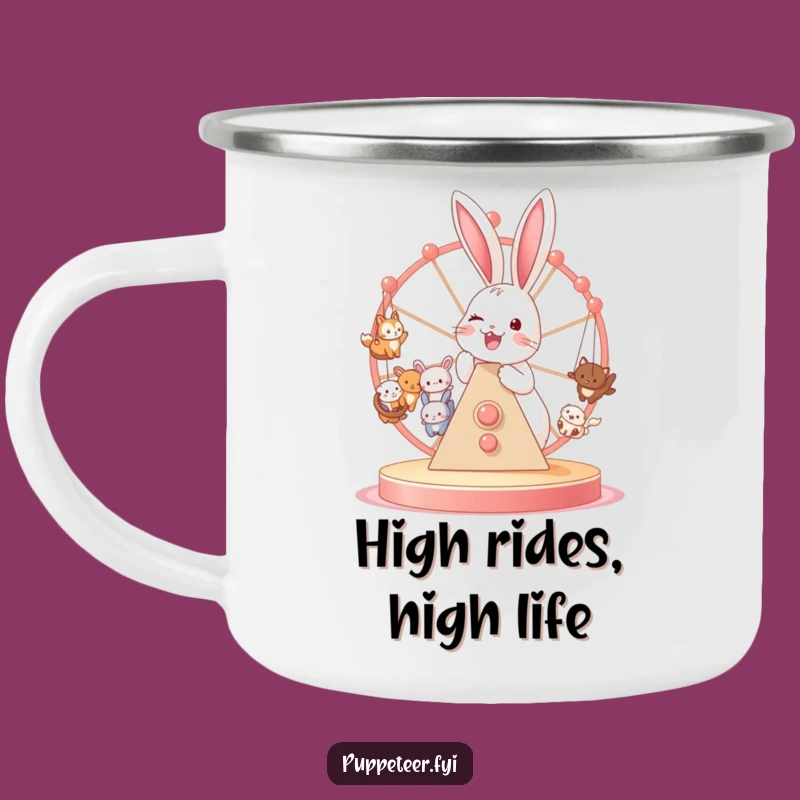 Funny Bunny Ferris Wheel Camping Mug: Joyful Outdoor Puppet Fun