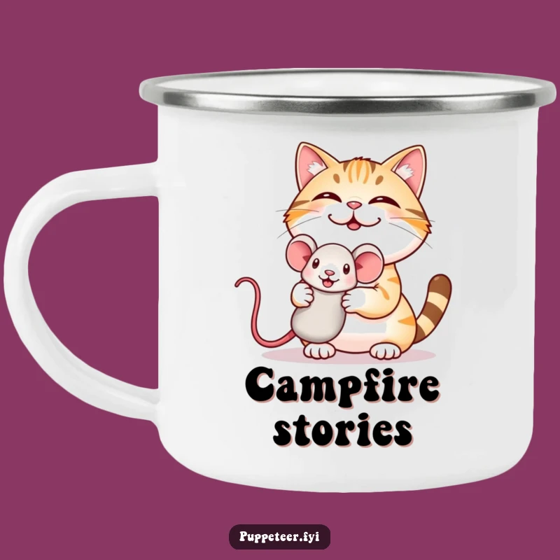 Funny Cat Puppet Camping Mug: Giggling Cat, Trailside Merriment