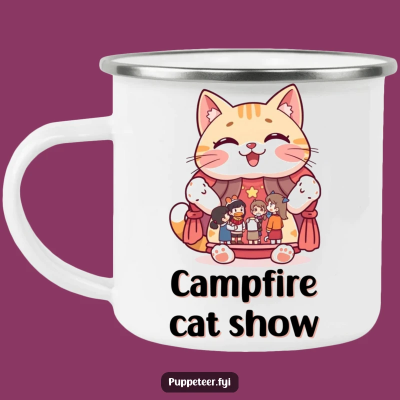 Funny Cat Puppet Show Camping Mug: Adventure with Purrfection