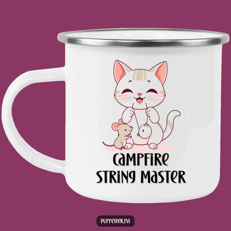 Funny Cat Strings Camping Mug - Playful Feline Cup, Hilarious Gift
