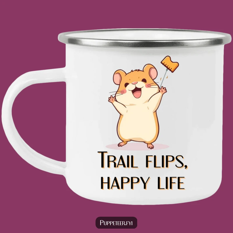 Funny Hamster Puppet Camping Mug: Happy Outdoor Acrobat Gift