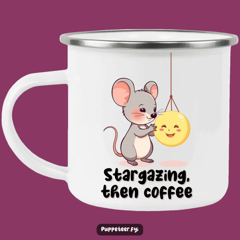 Funny Mouse Moon Puppet Camping Mug: Adventure Fuel with Humor