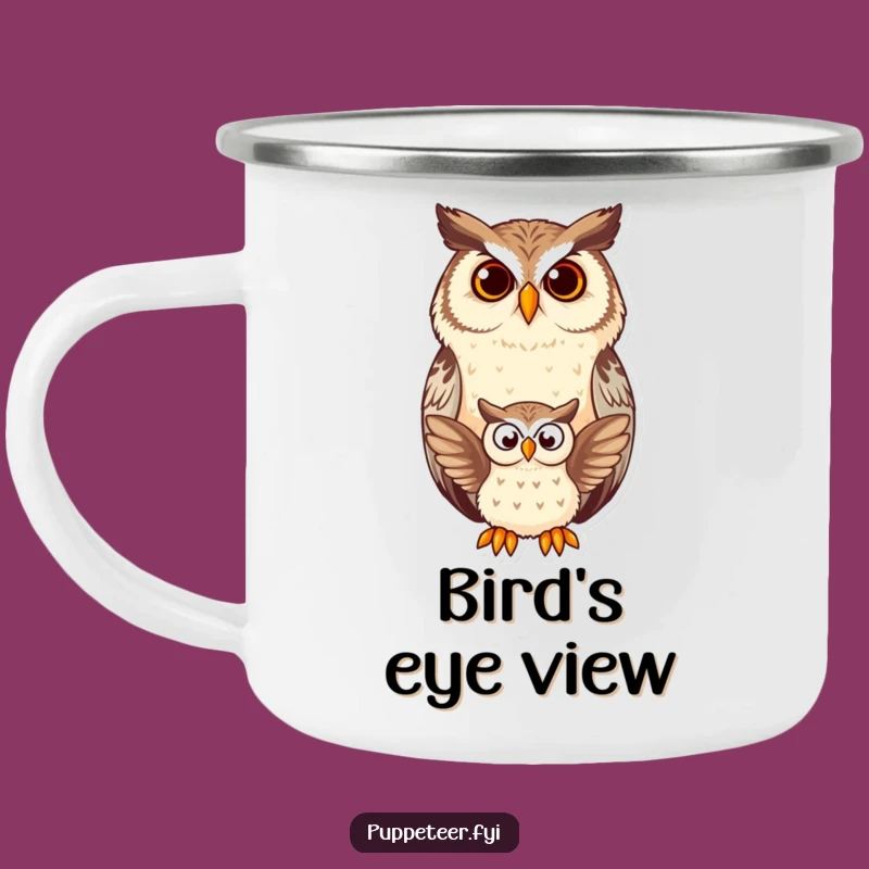 Funny Owl Puppet Camping Mug: Your Trail Buddy's Amusing Owl Adventure!