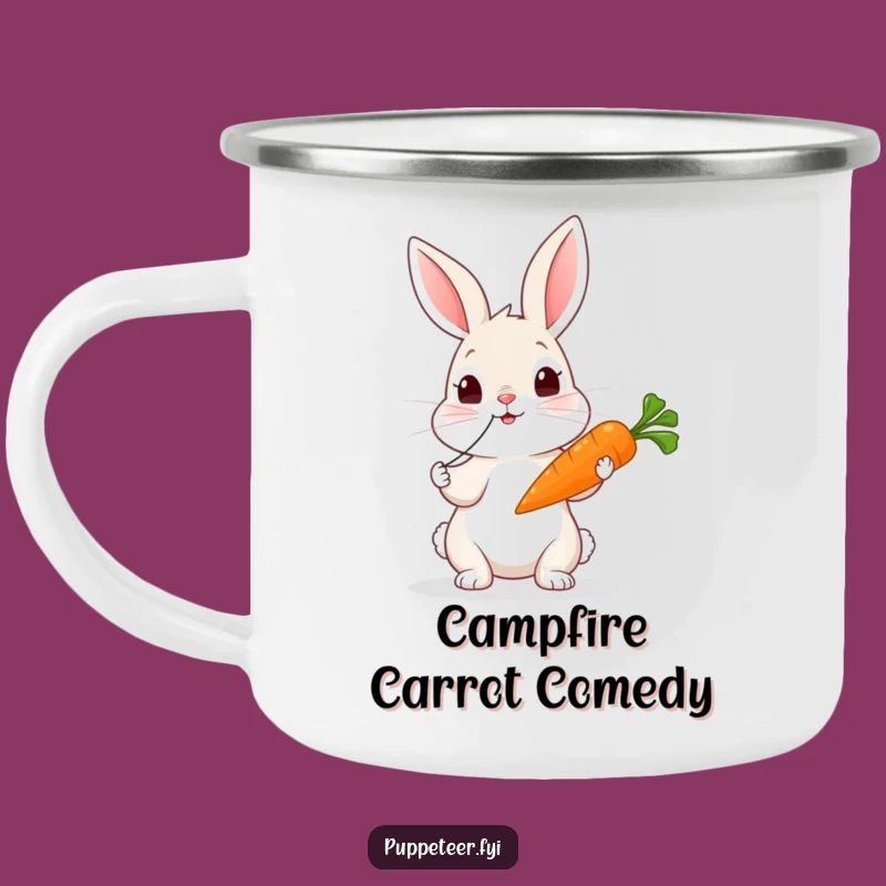 Funny Rabbit Carrot Puppet Camping Mug: Curious Tugger, Outdoor Fun, Perfect Funny Gift
