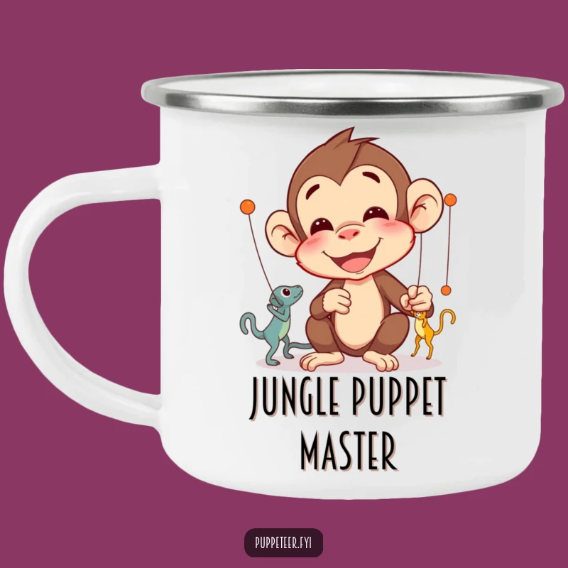Funny Monkey Puppet Master Camping Mug: Delighted Character's Campfire Puppet Focus Gift