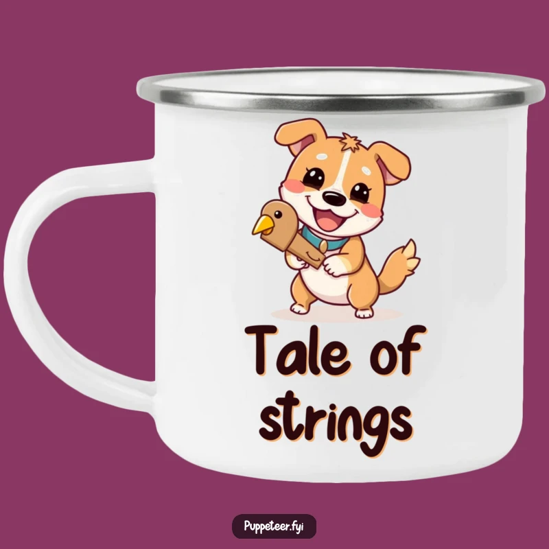 Funny Dog Puppet Master Camping Mug: Cheerful Grin Dog, Outdoor Humor, Perfect Funny Gift