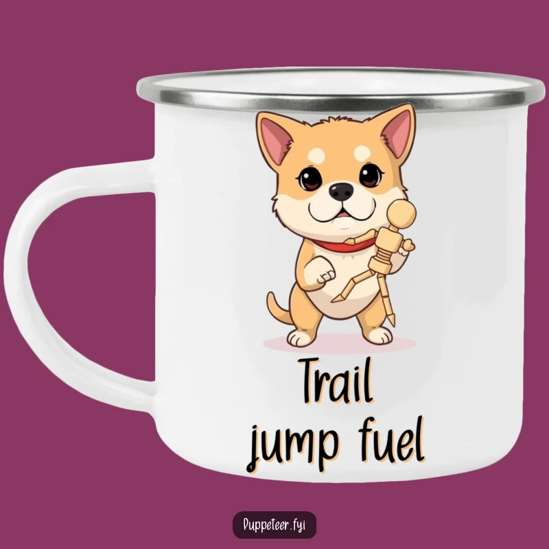 Funny Determined Dog Marionette Camping Mug: Concentrating Canine Drinkware for Skillful Adventures
