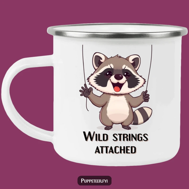 Durable Funny Raccoon Puppet Master Camping Mug - Rugged and Hilarious
