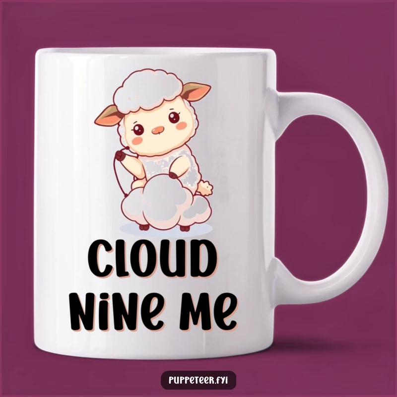Funny Sheep Cloud Puppet Mug: Beaming Sheep's Sky High Antics, Perfect Gift!