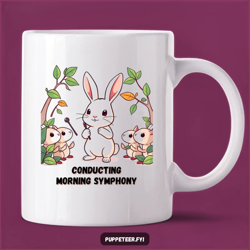 Funny Rabbit Leaf Puppets Mug: Whimsical Conductor Gift for Nature Lovers