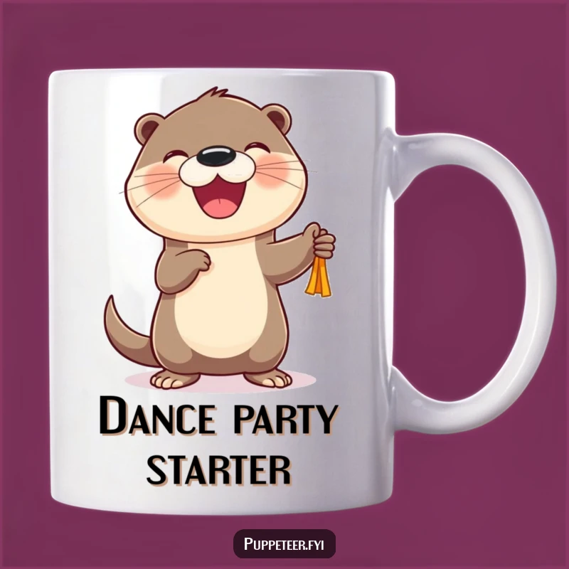 Funny Otter Puppet Dancer Mug: Cheerful Character's Joyful Puppet Show Gift