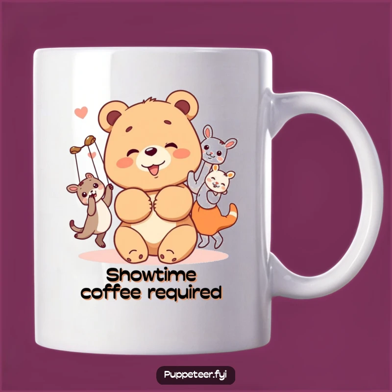 Funny Bear Cub Puppet Show Mug: Cheerful Performer Gift