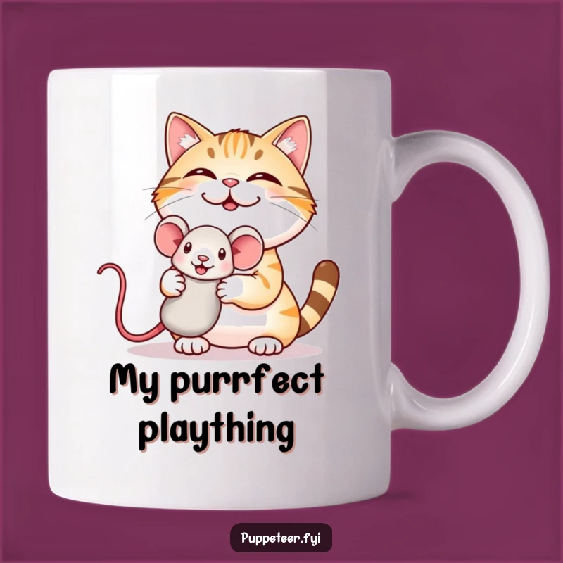 Funny Cat Puppet Show Mug: Giggling Cat, Hilarious Mouse Toy Gift