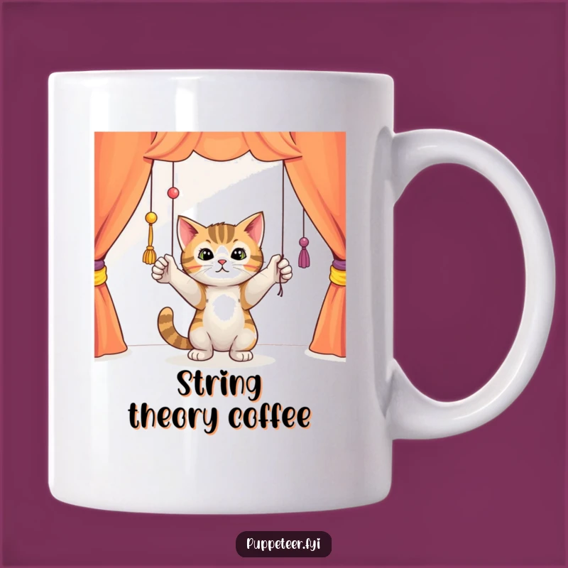 Funny Curious Cat Puppet Strings Mug, Hilarious Gift for Cat Lovers and Theater Fans