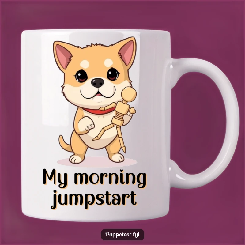 Funny Determined Dog Marionette Mug: Concentrating Canine Gift for Skillful Humor
