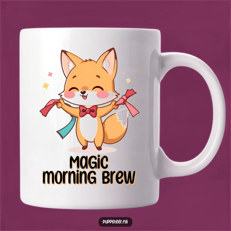 Funny Fox Magician Mug: Dapper Cartoon Drinkware, Perfect Funny Gift