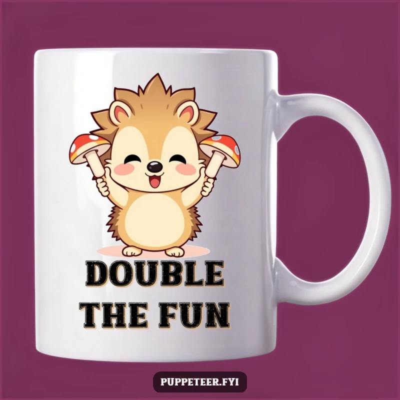 Funny Hedgehog Mushroom Puppets Mug: Whimsical Creature Gift for Smiles