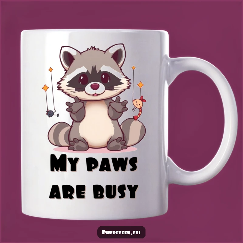 Funny Puppet Master Raccoon Mug: A Skillful Kawaii Gift for Creators