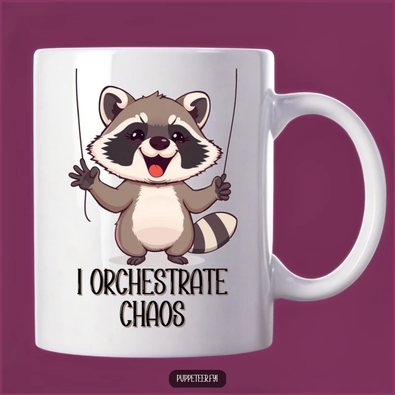 Funny Raccoon Puppet Master Mug - Hilarious Wildlife Enthusiast Gift Idea