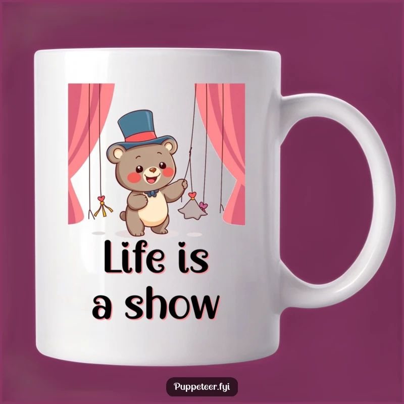 Funny Bear Puppet Master Mug: Joyful Cartoon Drinkware, Perfect Funny Gift