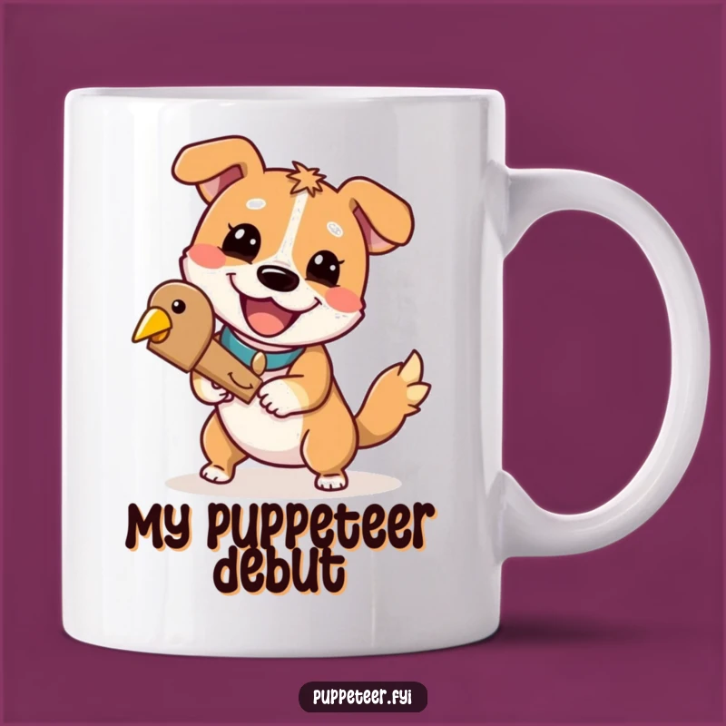 Funny Dog Puppet Master Mug: A Cheerful Grin Dog Controlling Wooden Bird, Perfect Funny Gift