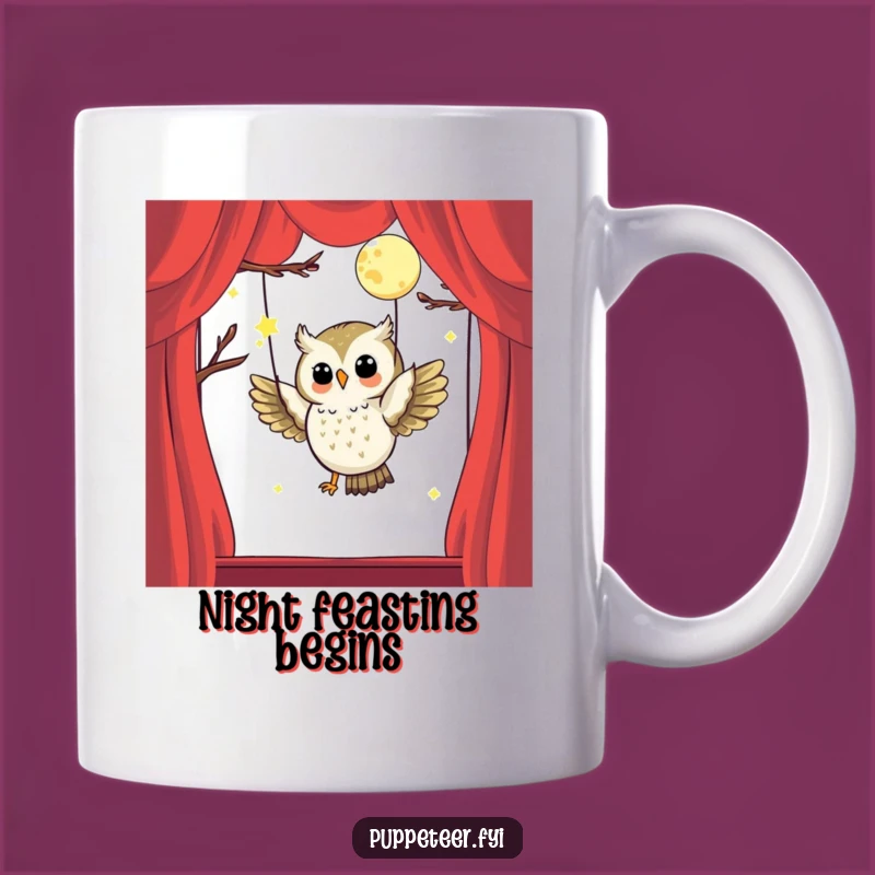 Funny Owl Puppet Master Mug: Magical Moon Flying Adventure!