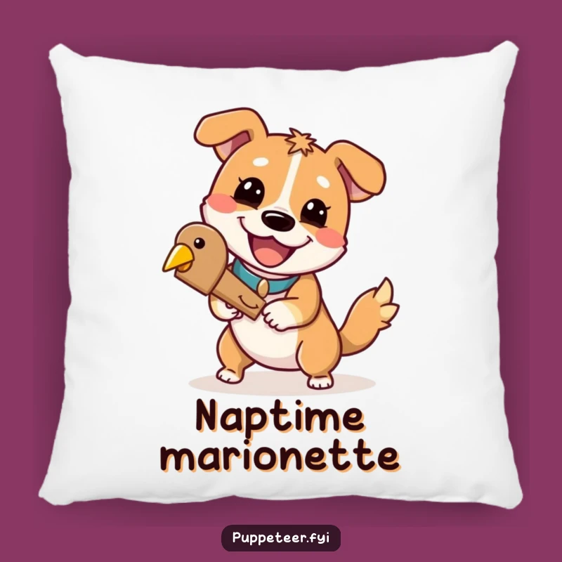 Funny Dog Puppet Master Pillow: Cheerful Grin Dog, Wooden Bird Comfort, Cozy Funny Gift