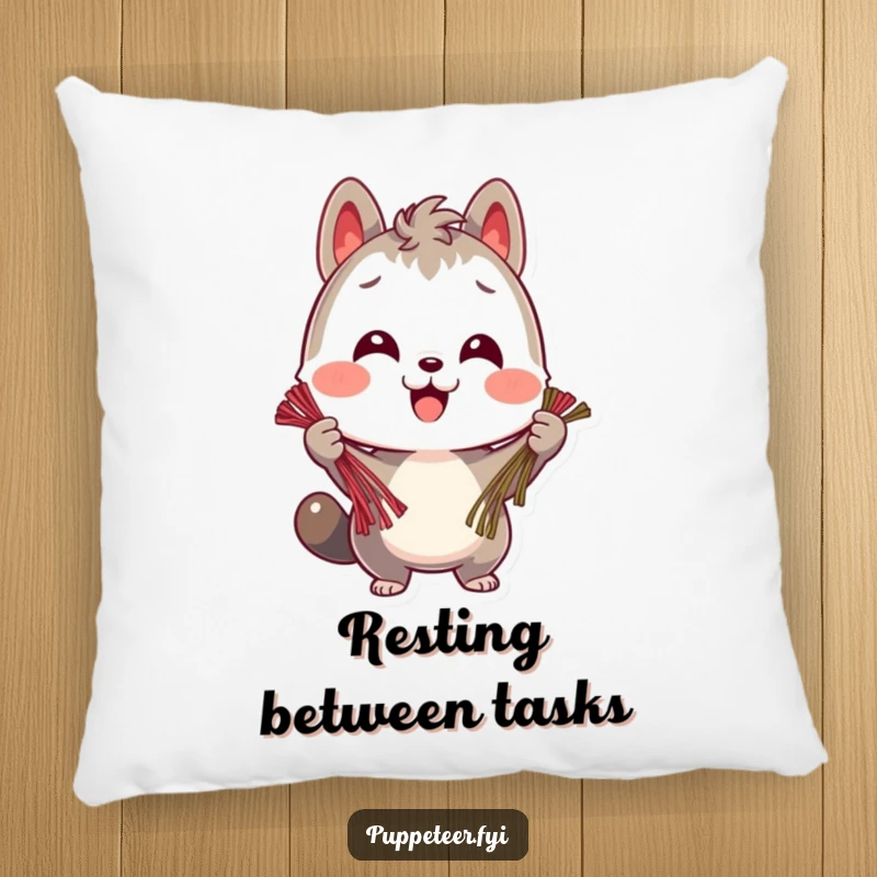 Funny pillow featuring a cheerful animal character holding multiple strings, perfect for adding organized comfort and a touch of cheer.