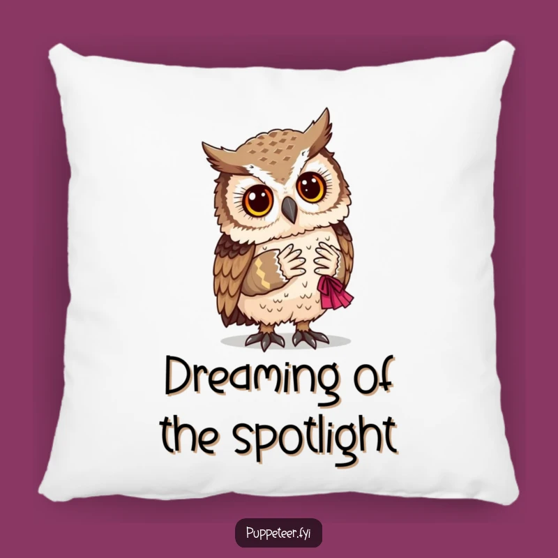 Funny Owl and Puppet Bow Pillow: Cozy Comfort for Theater Fans