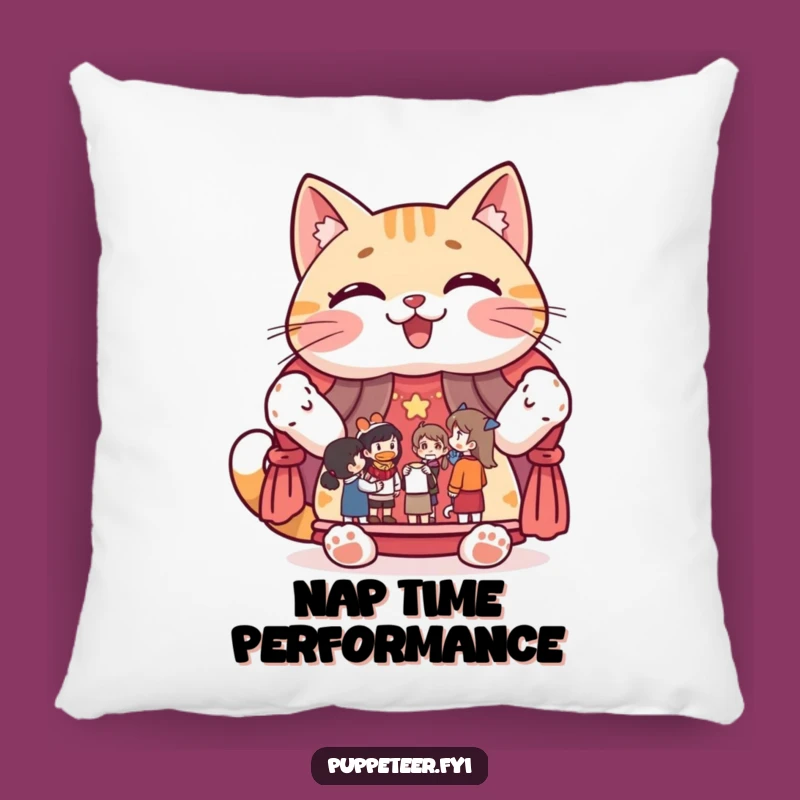 Funny Cat Puppet Show Pillow: Comfy Feline Fun