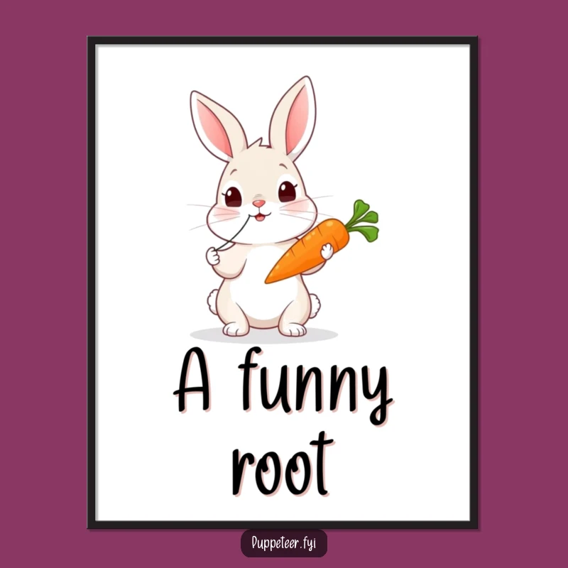 Funny Rabbit Carrot Puppet Digital Print: Curious Tugger, Whimsical Art, Perfect Funny Gift