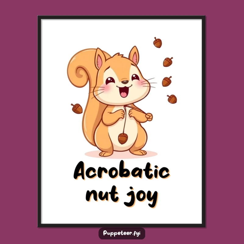Funny Squirrel Digital Art: Cheerful Acorn Print, Instant Whimsical Download Gift
