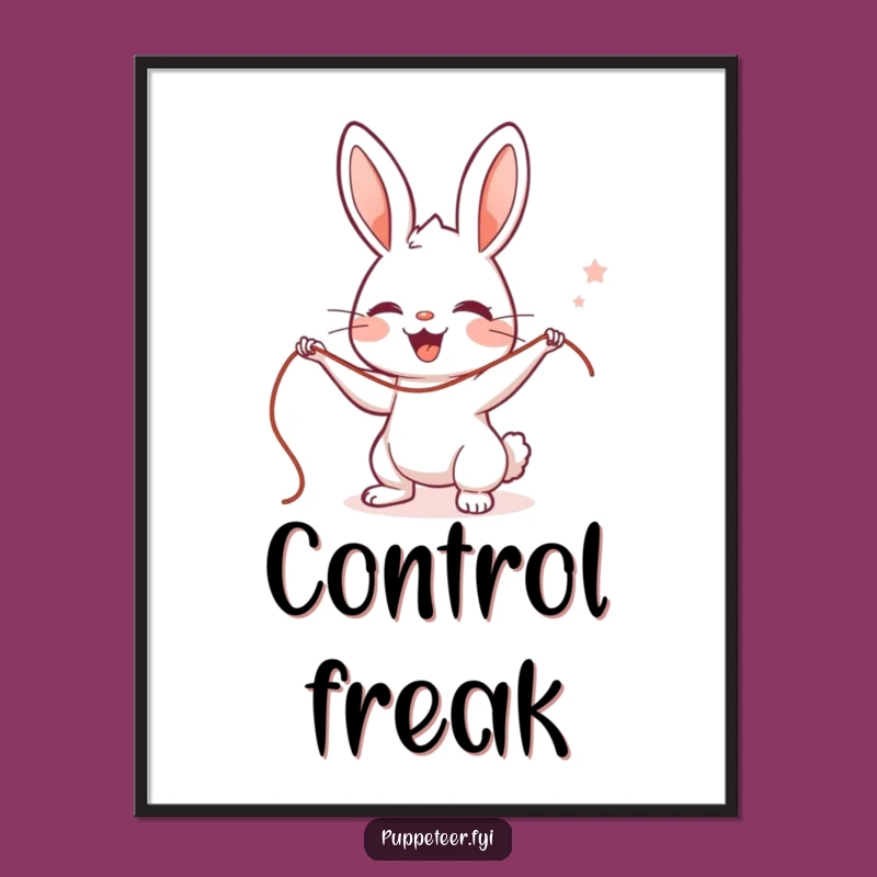 Funny Rabbit Puppet Master Digital Art: Cute Character's String Control Wall Art Gift