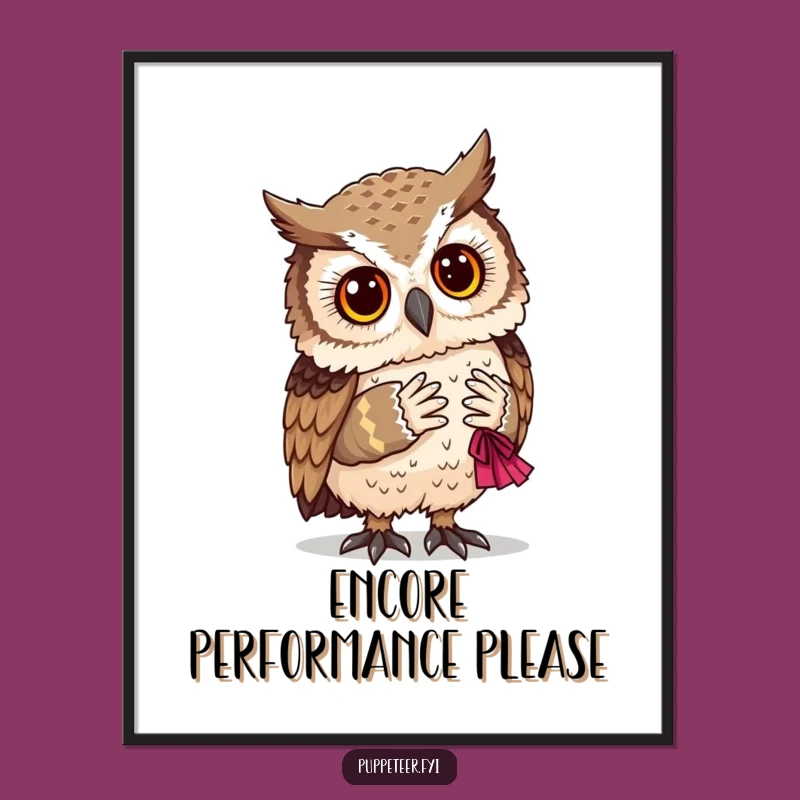 Funny Owl and Puppet Bow Digital Print: Wise Art for Your Walls