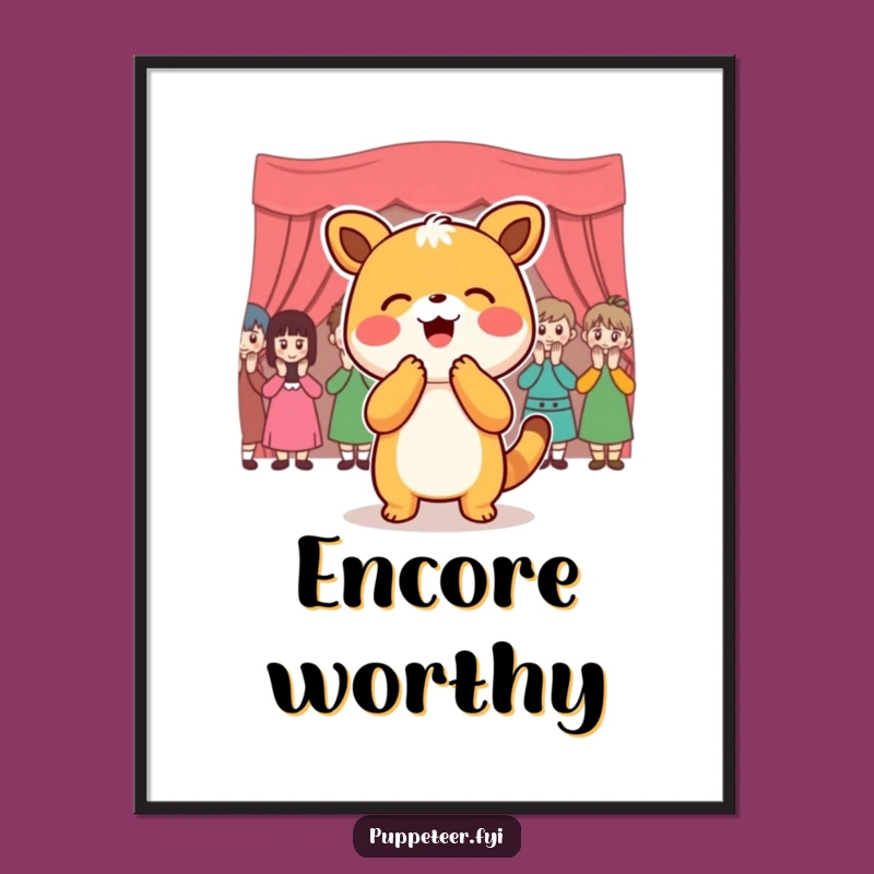 Funny Animal Encore Digital Art Print - Joyful Bowing Puppet Audience Decor Gift