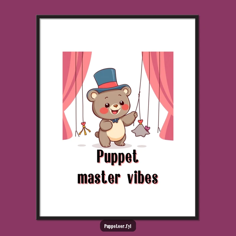 Funny Bear Puppet Master Digital Art: Whimsical Cartoon Print, Perfect Funny Gift
