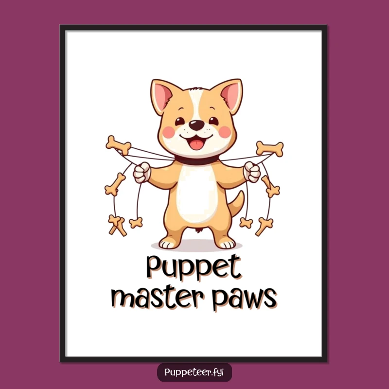 Funny Dog Puppet Master Digital Art: Instant Marching Charm, Gift Download