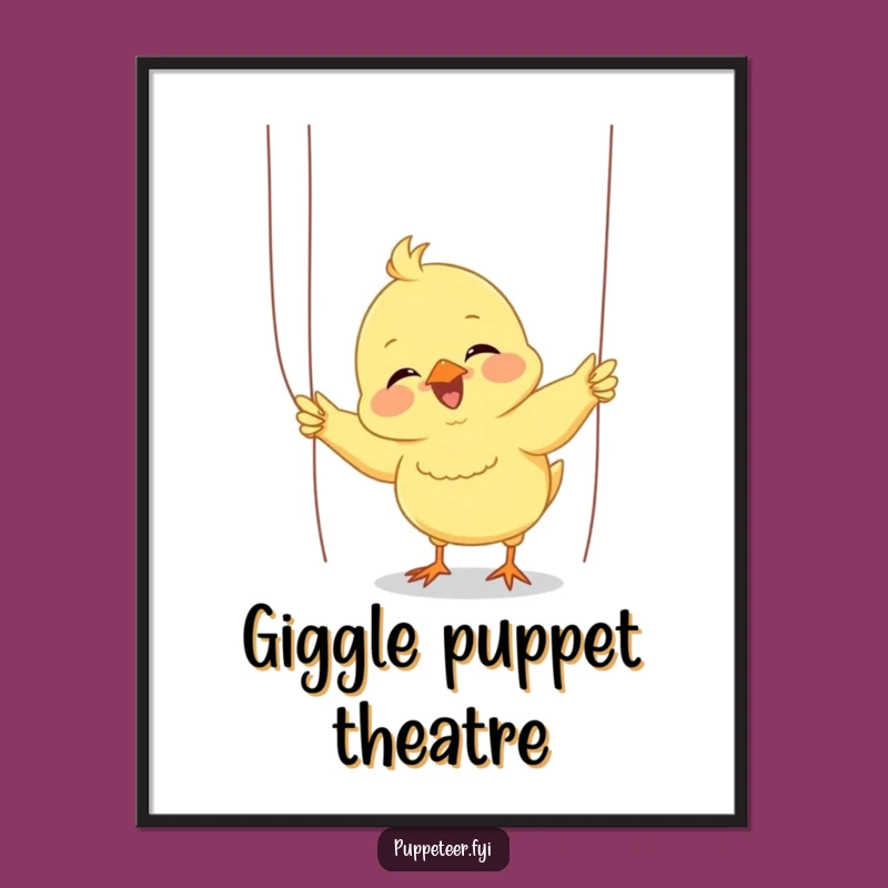 Funny Giggling Chick Puppet Digital Print: Enthusiastic Performer Art for Joyful Decor