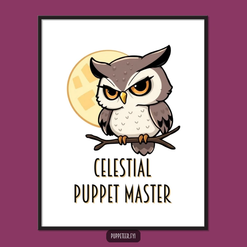 Funny Owl Digital Art: Sly Moon Master Print, Instant Magical Download Gift