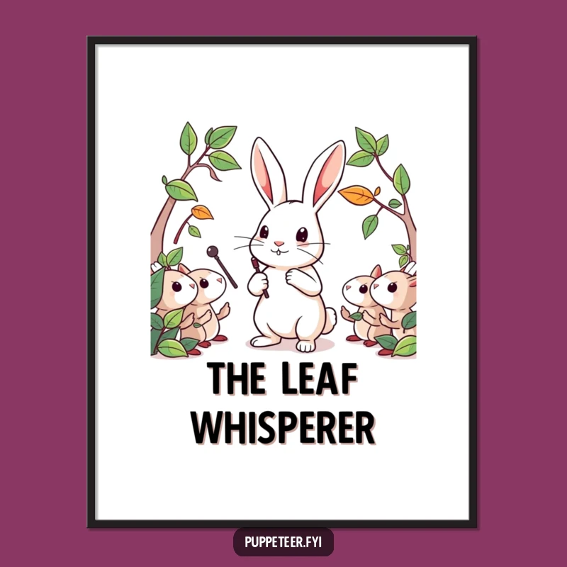 Funny Rabbit Leaf Puppets Digital Art Print: Instant Hilarious Nature Decor